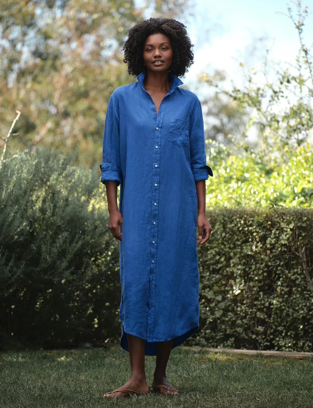 Frank & Eileen Rory Dress S Cobalt Blue Maxi Shirtdress NWT $348 Long Sleeve